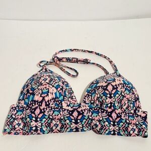 Aerie Womens Bikini Top Pushup Vibrant‎ Orange and Multicolor Size Small